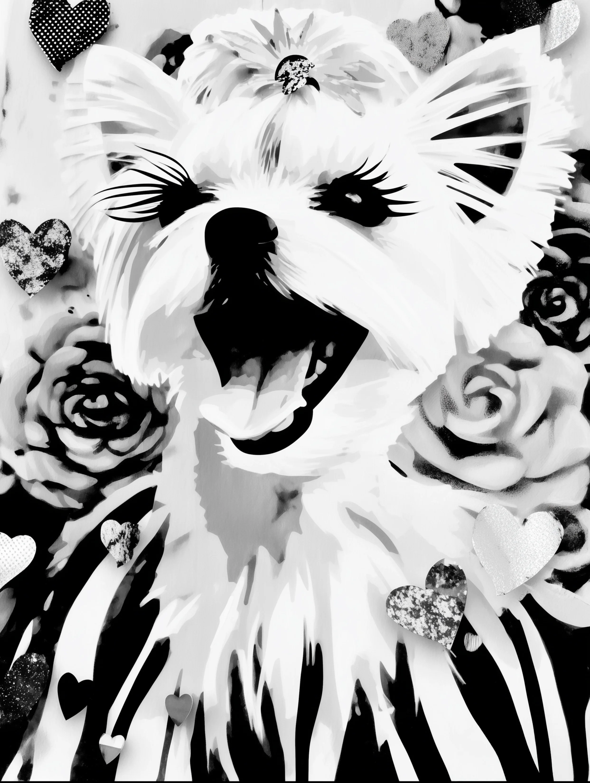 Free printable dog coloring page for adults featuring yorkie with striped shirt